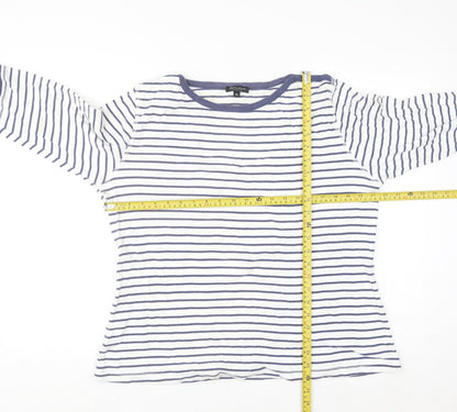Brandtex Women White Blue Striped Pullover Sweatshirt XL Long Sleeve