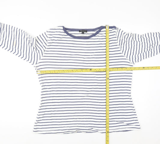 Brandtex Women White Blue Striped Pullover Sweatshirt XL Long Sleeve