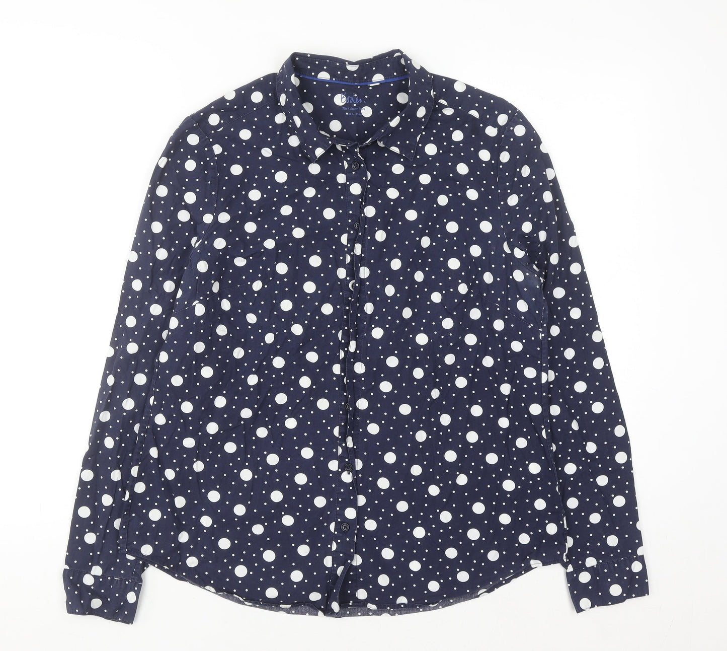 Boden Women's Blue Polka Dot Cotton Button-Up Shirt Size 14