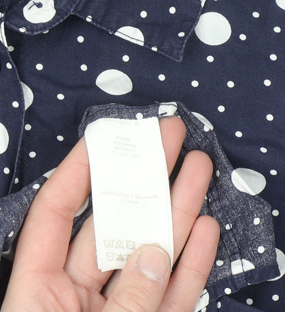 Boden Women's Blue Polka Dot Cotton Button-Up Shirt Size 14