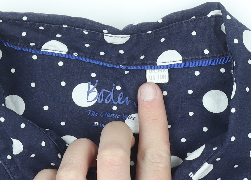 Boden Women's Blue Polka Dot Cotton Button-Up Shirt Size 14