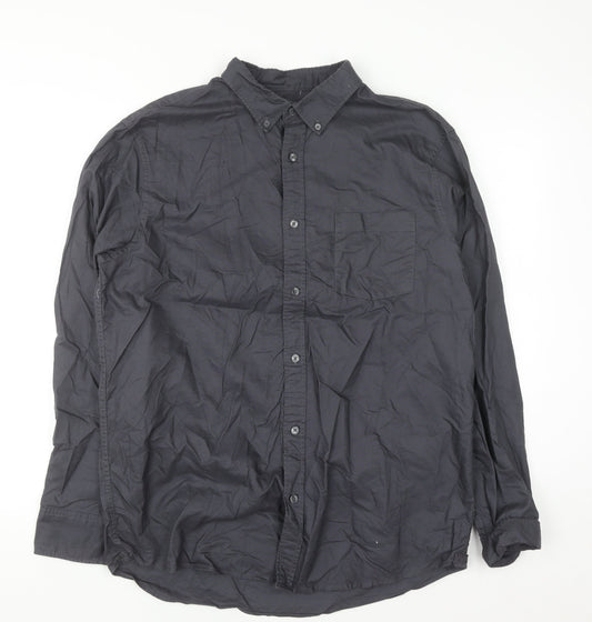 Dunnes Stores Men's Grey Regular Fit Cotton Button-Up Shirt L
