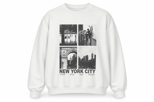 Front view of Dunnes Women White New York City Graphic Pullover Sweatshirt, size L
