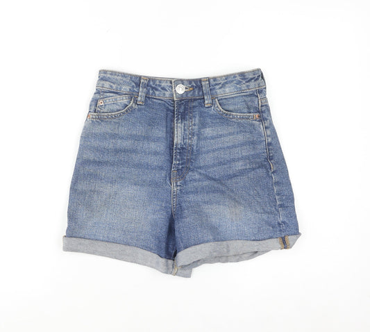 Primark Women Blue Denim High-Rise Shorts Size 6 Cotton Blend