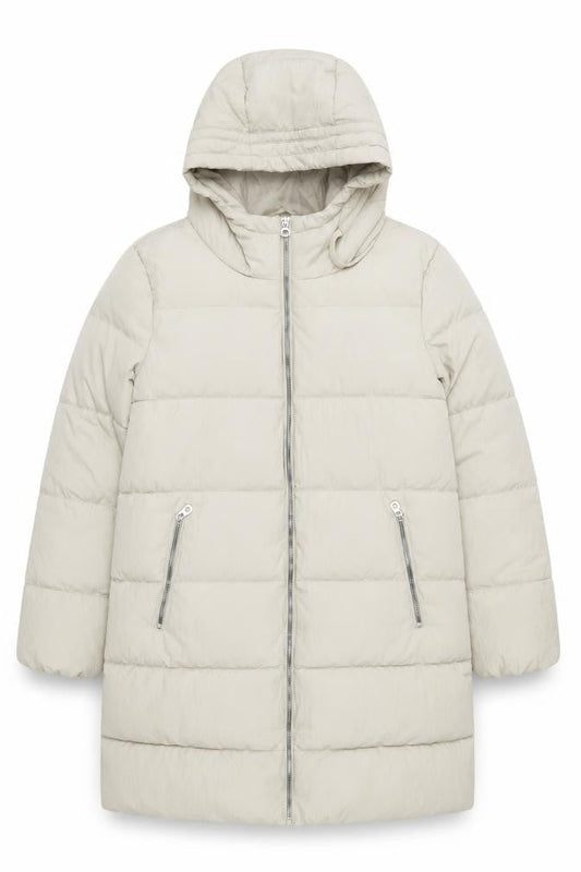 ONLY Womens Beige XL Puffer Coat Hooded Long Winter Jacket