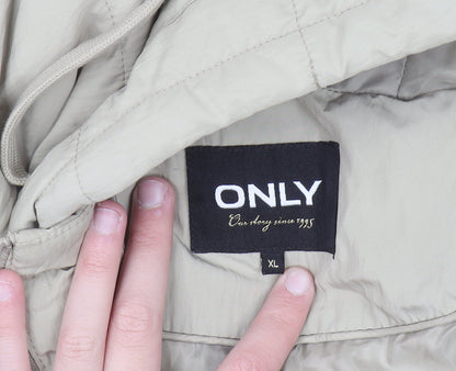 ONLY Womens Beige XL Puffer Coat Hooded Long Winter Jacket