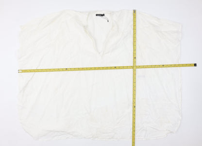 Boohoo Women White Tunic Blouse M V-Neck Relaxed Summer Top
