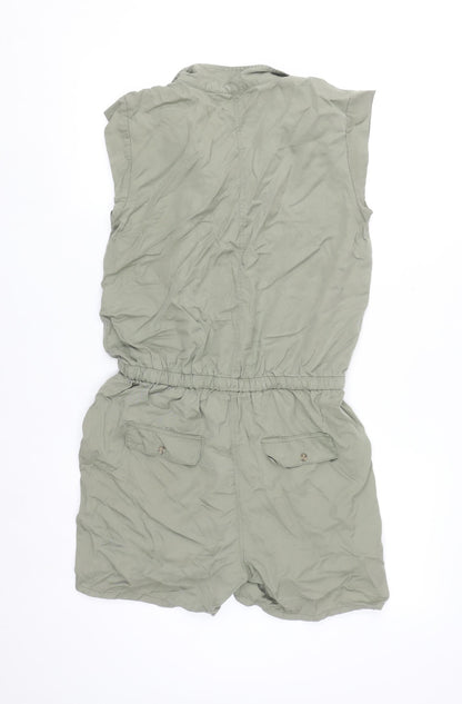 Nextenso Women Khaki Green Size 8 Sleeveless Button-Up Playsuit