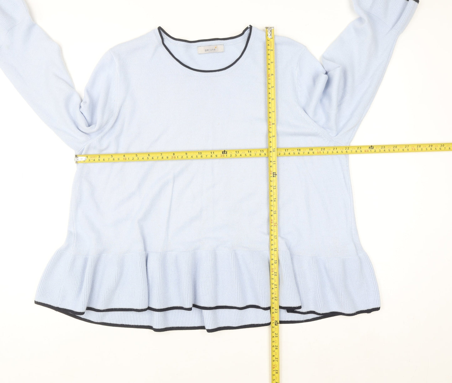Marks and Spencer Per Una Women Blue Size 18 Ruffle Hem Jumper