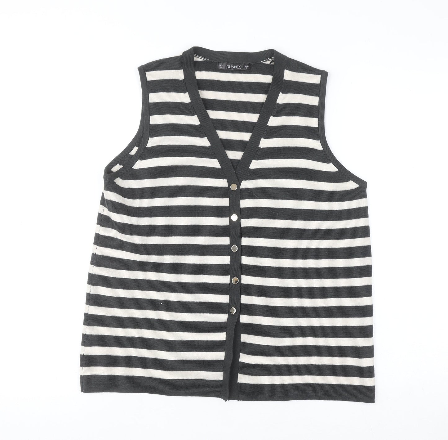 Dunnes Women’s Black Stripe Sleeveless V-Neck Button Cardigan Size S