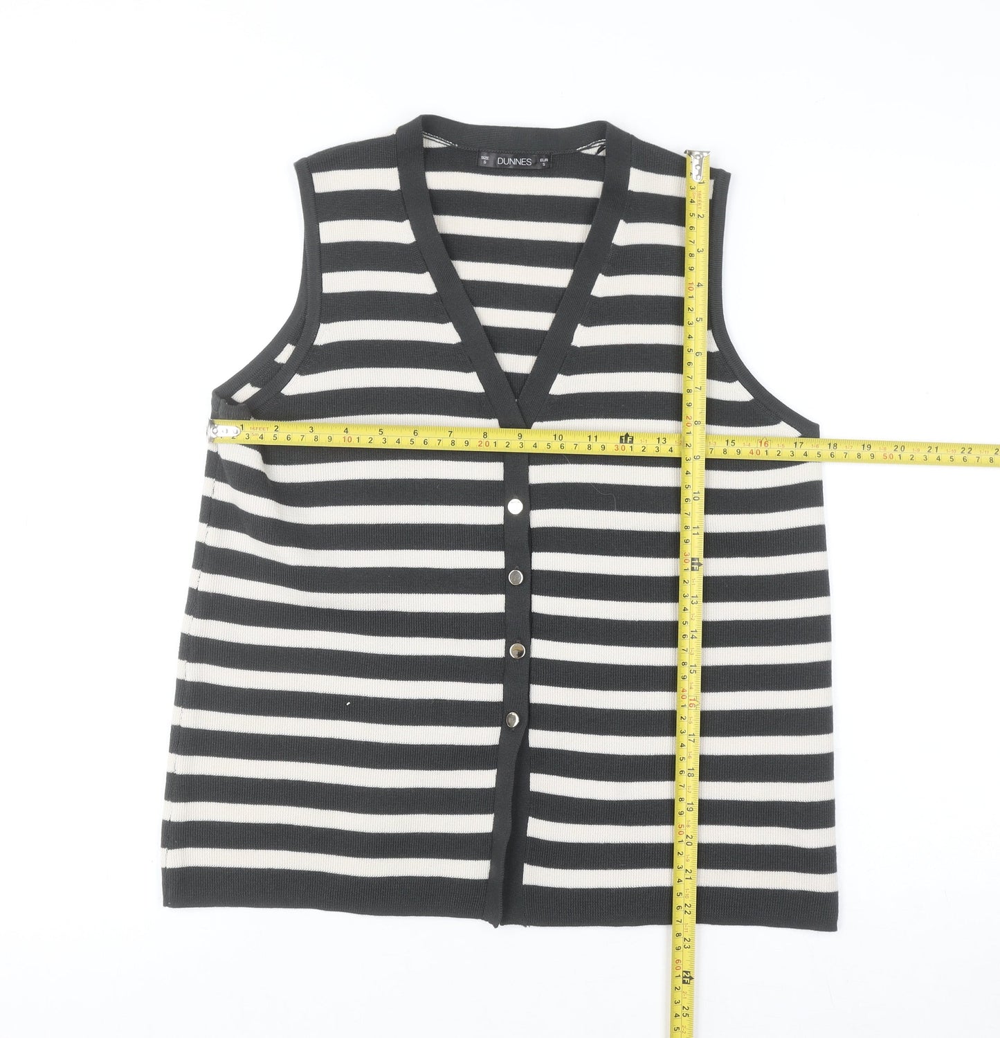 Dunnes Women’s Black Stripe Sleeveless V-Neck Button Cardigan Size S