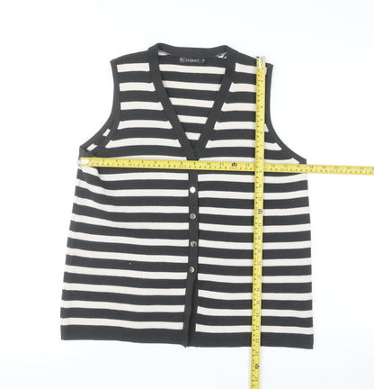 Dunnes Women’s Black Stripe Sleeveless V-Neck Button Cardigan Size S