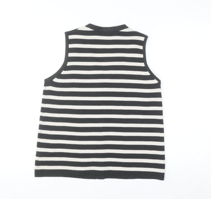 Dunnes Women’s Black Stripe Sleeveless V-Neck Button Cardigan Size S