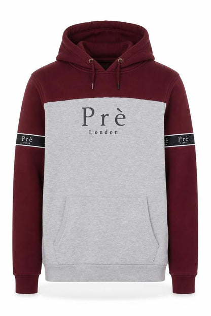 Prè London Men’s Grey Red Pullover Hoodie Medium Graphic Logo