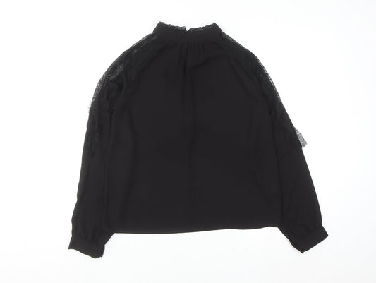 Primark Women's Black Lace High Neck Long Sleeve Blouse UK 10
