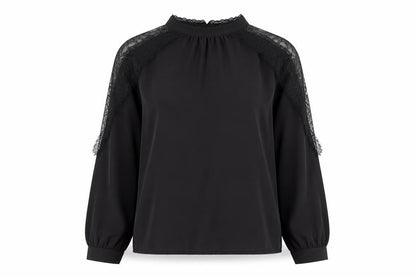 Primark Women's Black Lace High Neck Long Sleeve Blouse UK 10
