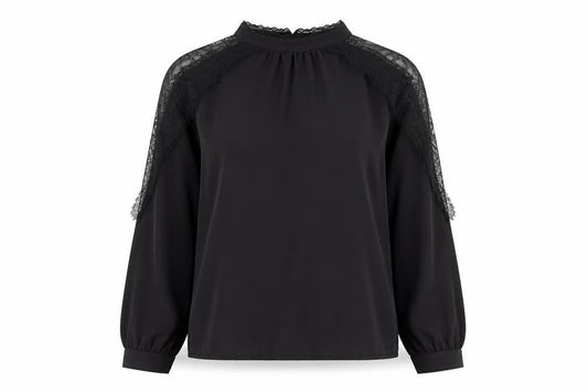 Primark Women's Black Lace High Neck Long Sleeve Blouse UK 10