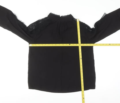 Primark Women's Black Lace High Neck Long Sleeve Blouse UK 10