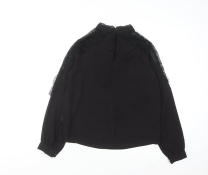Primark Women's Black Lace High Neck Long Sleeve Blouse UK 10