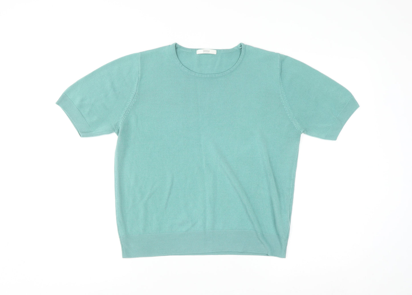 Marks and Spencer Women Green Size 16 Crew Neck Short Sleeve Pullover Jumper