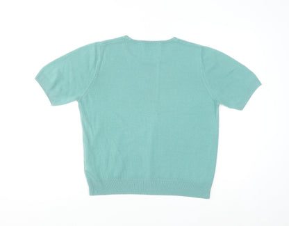 Marks and Spencer Women Green Size 16 Crew Neck Short Sleeve Pullover Jumper