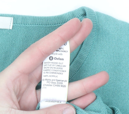 Marks and Spencer Women Green Size 16 Crew Neck Short Sleeve Pullover Jumper
