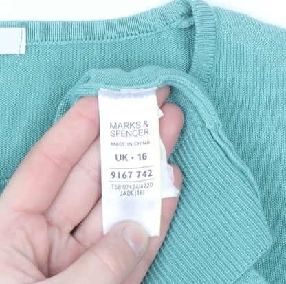 Marks and Spencer Women Green Size 16 Crew Neck Short Sleeve Pullover Jumper