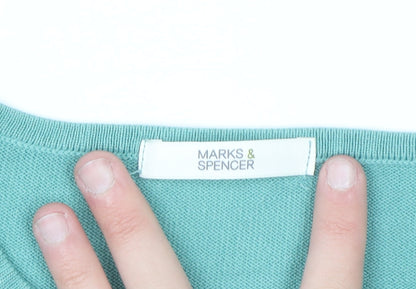 Marks and Spencer Women Green Size 16 Crew Neck Short Sleeve Pullover Jumper