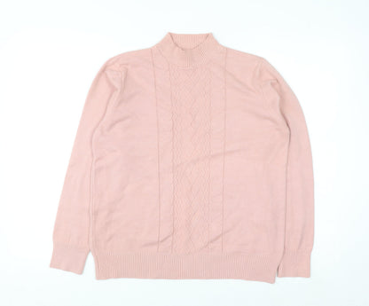 T-C Fashion Womens Pink Mock Neck Cable Knit Jumper XL