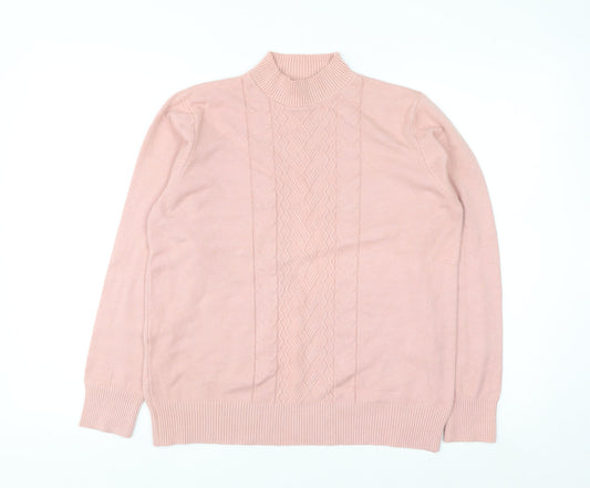 T-C Fashion Womens Pink Mock Neck Cable Knit Jumper XL