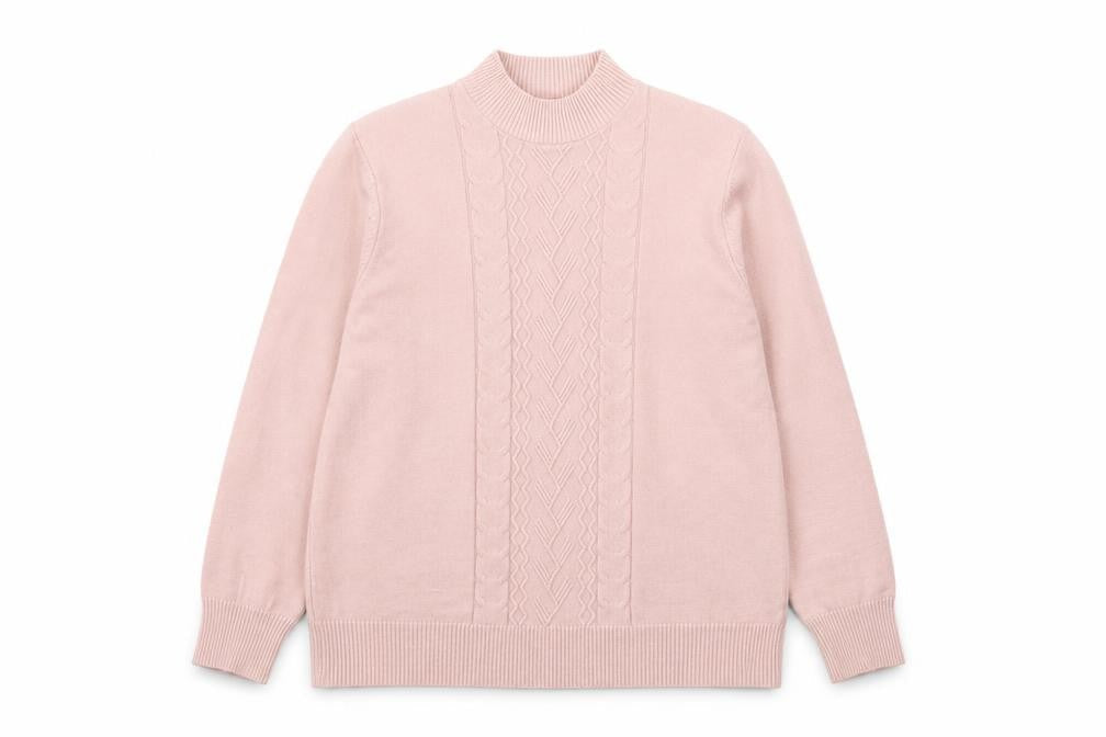 T-C Fashion Womens Pink Mock Neck Cable Knit Jumper XL