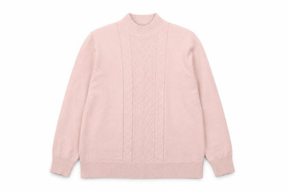 T-C Fashion Womens Pink Mock Neck Cable Knit Jumper XL
