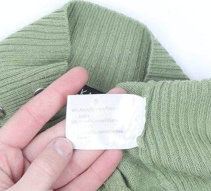 Chickadee Women’s Green Mock Neck Button Trim Knit Jumper Size S