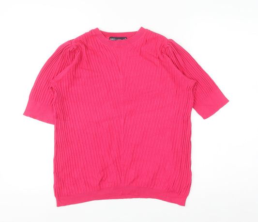 Marks and Spencer Women Pink Size 14 Puff Sleeve Knit Jumper