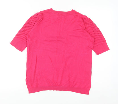 Marks and Spencer Women Pink Size 14 Puff Sleeve Knit Jumper