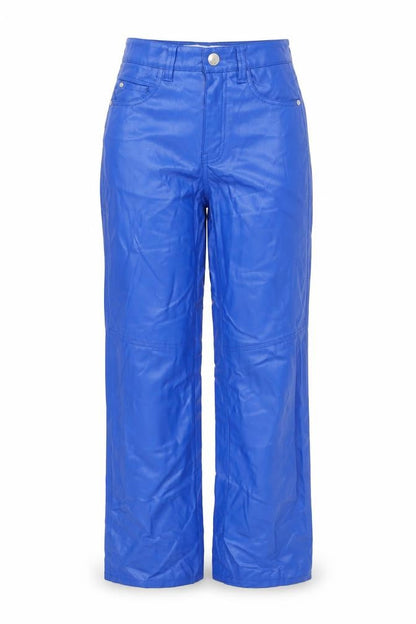 Bershka Women Blue Faux Leather Straight Leg Trousers XS
