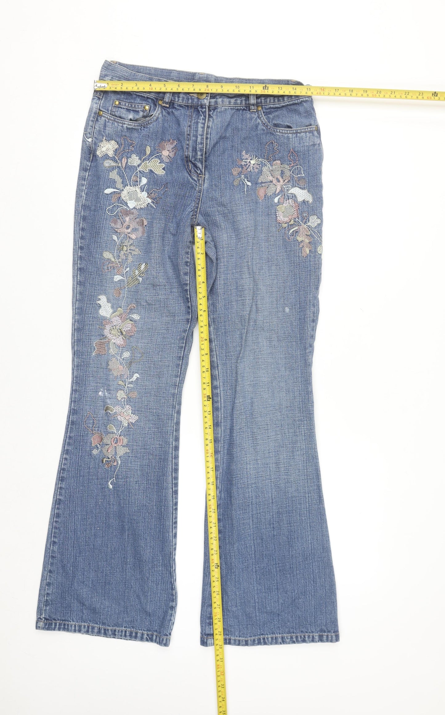 Principles Women's Blue Embroidered Bootcut Jeans Size 12