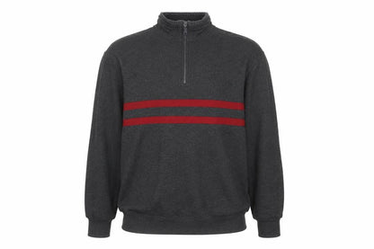 JDS Men's Grey XL 1/2 Zip High Neck Sweatshirt with Red Stripes