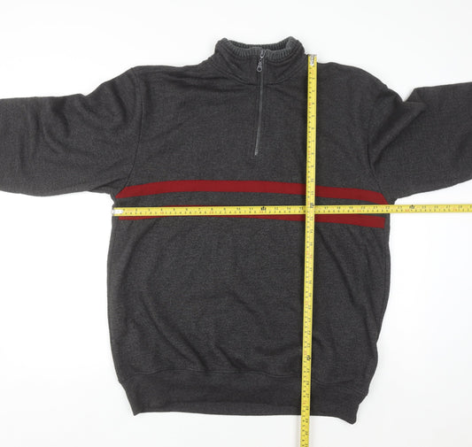 JDS Men's Grey XL 1/2 Zip High Neck Sweatshirt with Red Stripes