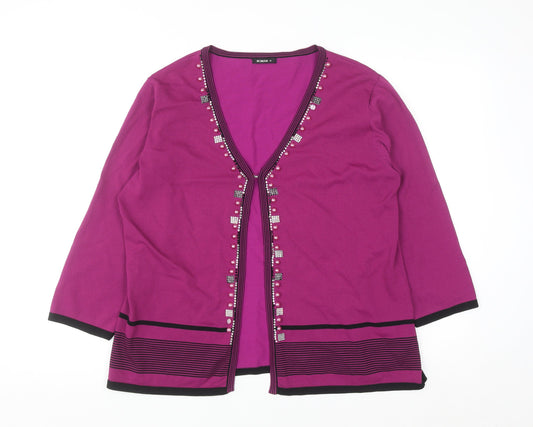 Roman Women's Purple Beaded 3/4 Sleeve V-Neck Cardigan Size 18