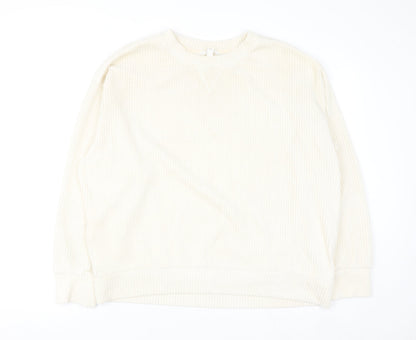 H&M Women Ivory Ribbed Pullover Sweatshirt Size L Cotton Blend