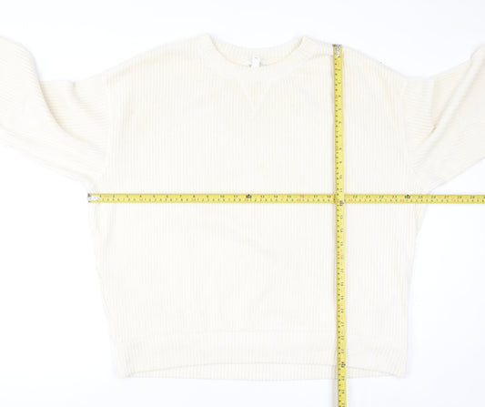 H&M Women Ivory Ribbed Pullover Sweatshirt Size L Cotton Blend
