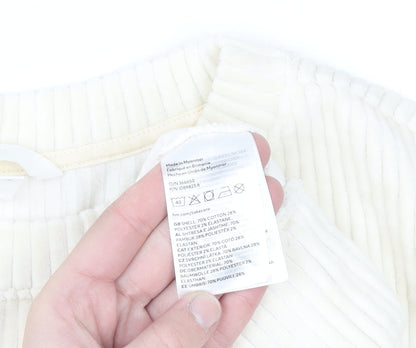 H&M Women Ivory Ribbed Pullover Sweatshirt Size L Cotton Blend