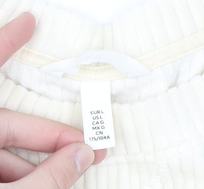 H&M Women Ivory Ribbed Pullover Sweatshirt Size L Cotton Blend