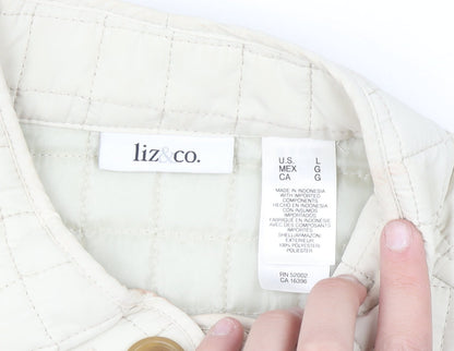 Liz&Co Women Beige Quilted Button Waistcoat L Polyester