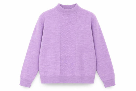 Front view of Honor Millburn Women's Purple Mock Neck Argyle Knit Jumper, size M, 14-16