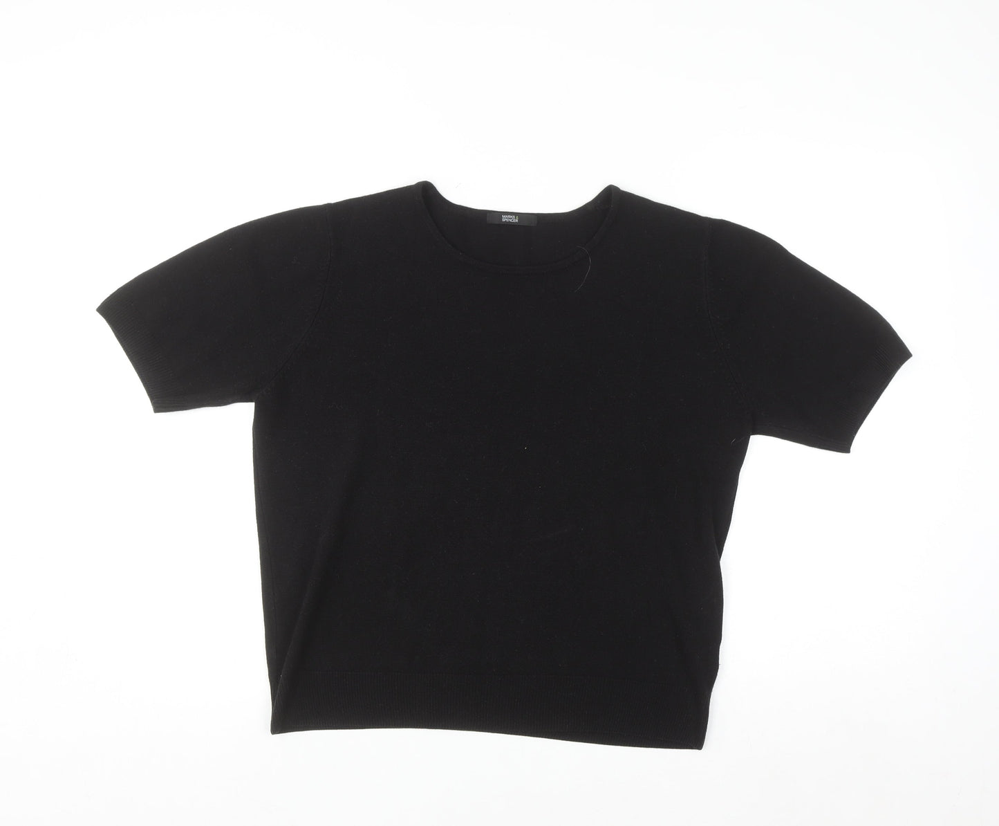 Marks and Spencer Women Black Size 16 Short Sleeve Acrylic Jumper