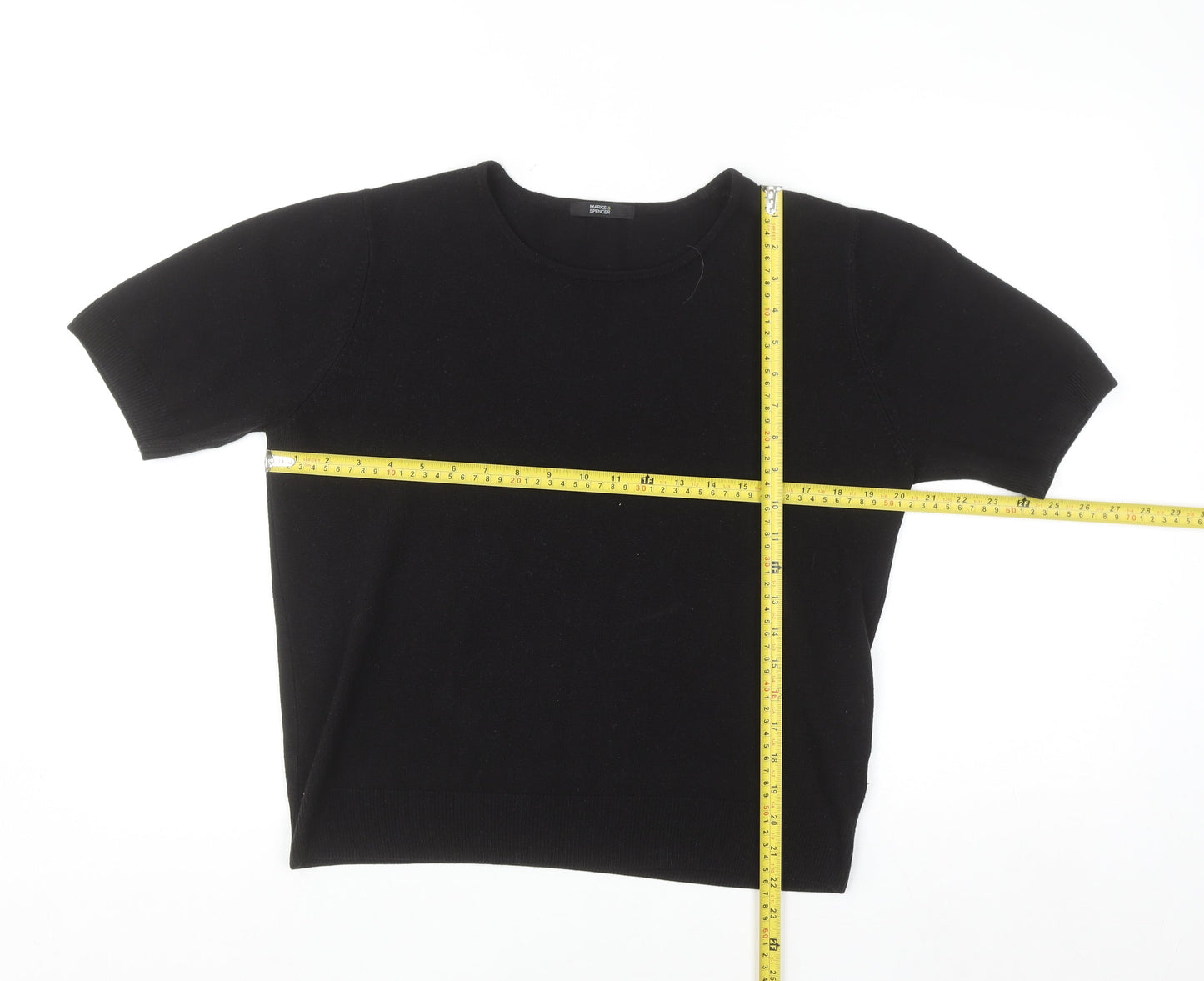 Marks and Spencer Women Black Size 16 Short Sleeve Acrylic Jumper