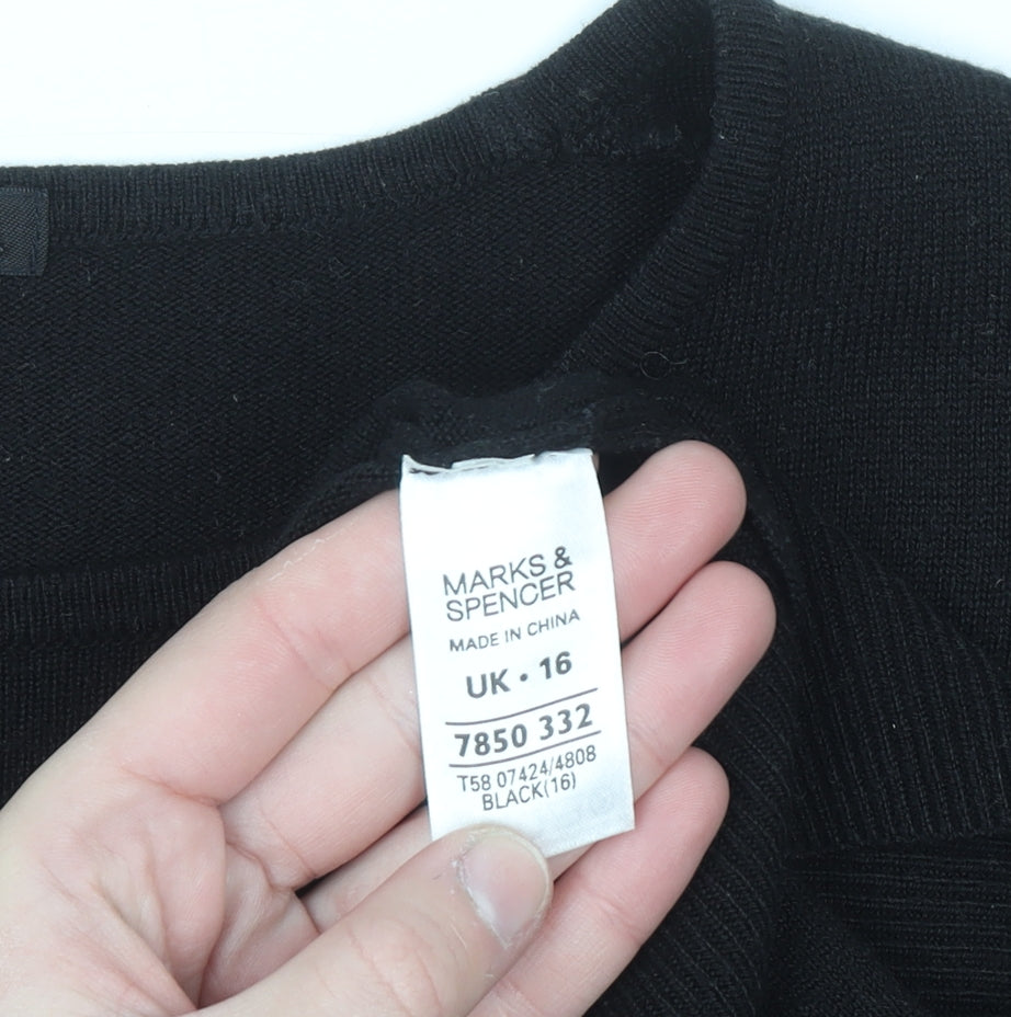 Marks and Spencer Women Black Size 16 Short Sleeve Acrylic Jumper