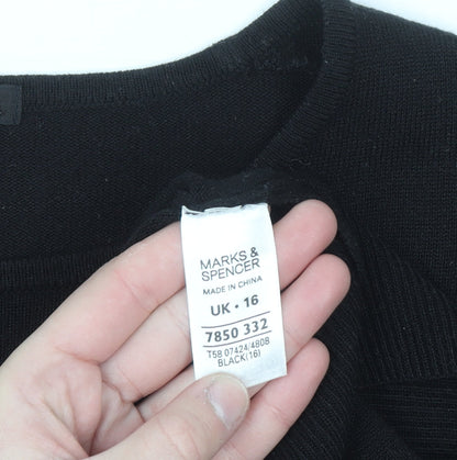 Marks and Spencer Women Black Size 16 Short Sleeve Acrylic Jumper